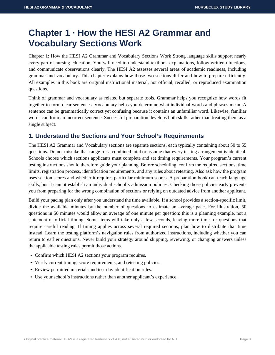 HESI A2 Grammar and Vocabulary: Complete Study Guide and Practice - Contents